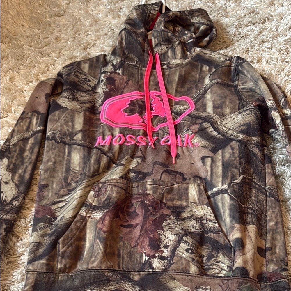 Mossy Oak Camo Hoodie with Pink Logo